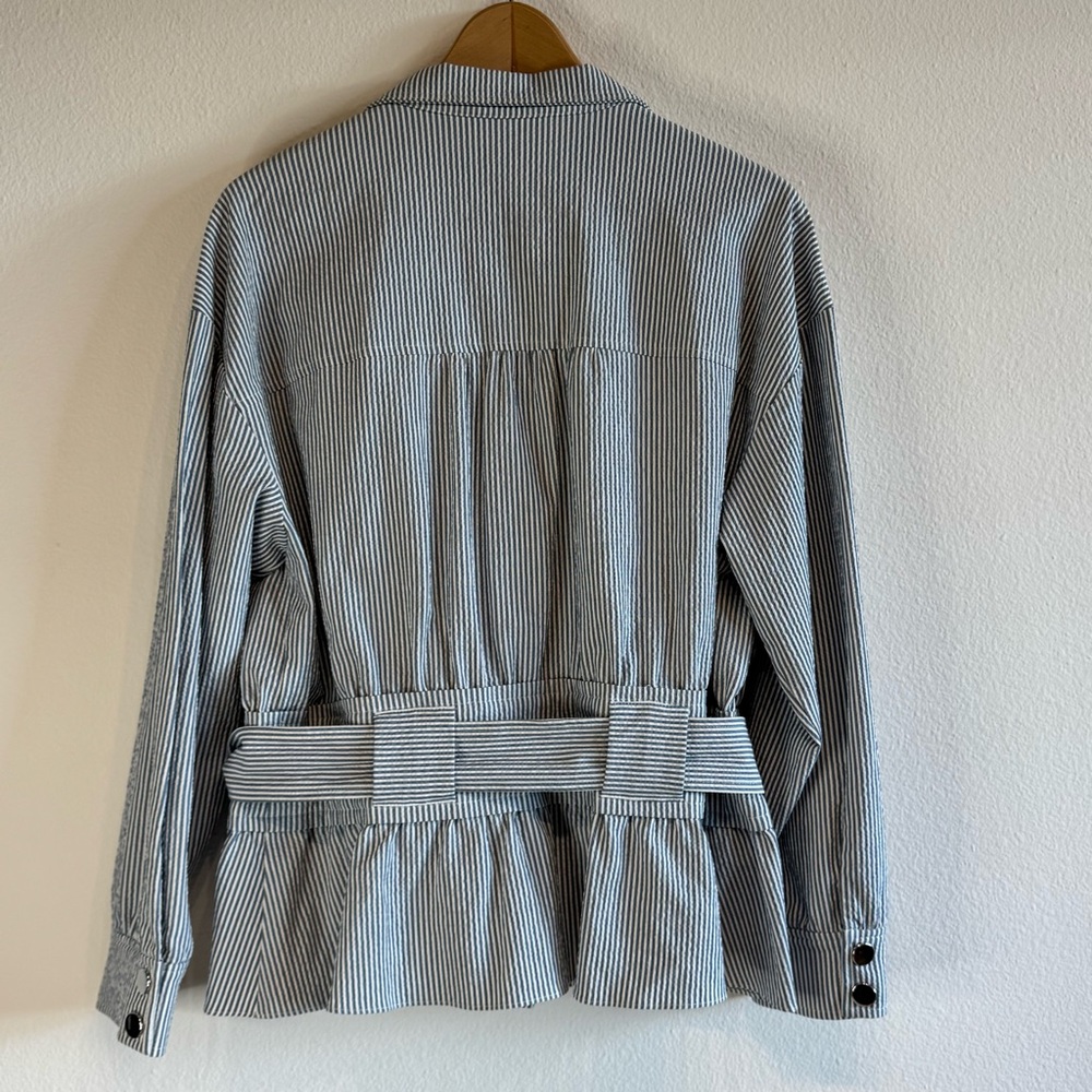 Veronica Beard York Bomber Jacket Striped Seersucker Coastal Preppy Large - Picture 4 of 13